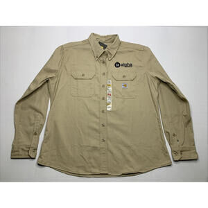 NWT Women's Carhartt XL Khaki Twill Flame Resistant CAT2 Button Up BRANDED P146
